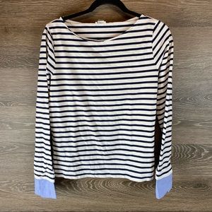 J. Crew Navy and White Striped blue cuff shirt